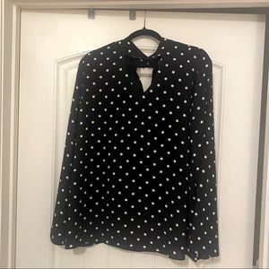 The Limited Size XL Navy Blue and Cream Polka Dot Blouse EUC